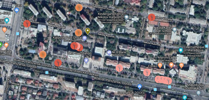 Мапа со над 400 зацементирани дрвја низ Скопје