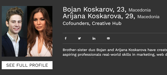 Аријана и Бојан Коскарови на престижната листа „30 под 30“ од влијателниот Forbes