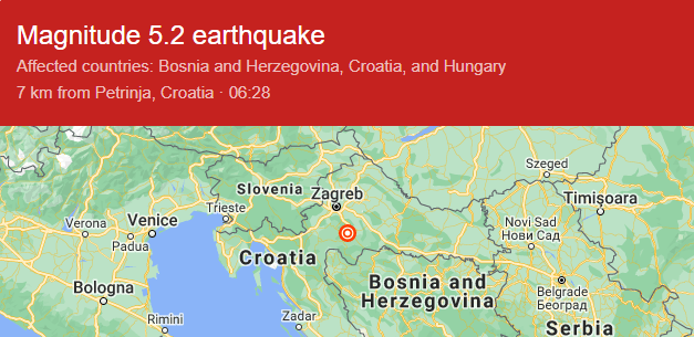 Земјотрес со јачина од 5,2 ја погоди Хрватска