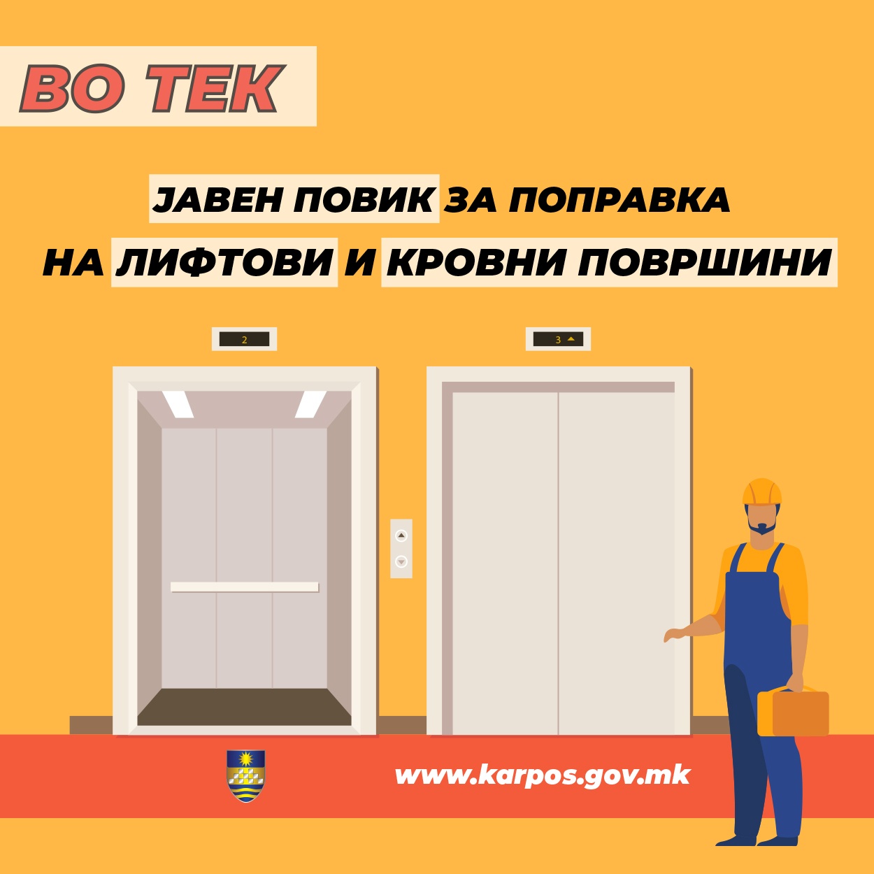 Општина Карпош: Јавен повик за субвенционирање поправки на лифтови и кровови