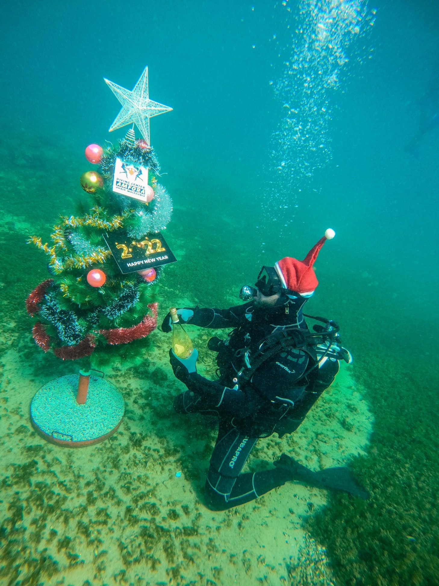 Нуркачите од “АМФОРА” ја поставија Новогодишната елка под вода 2022