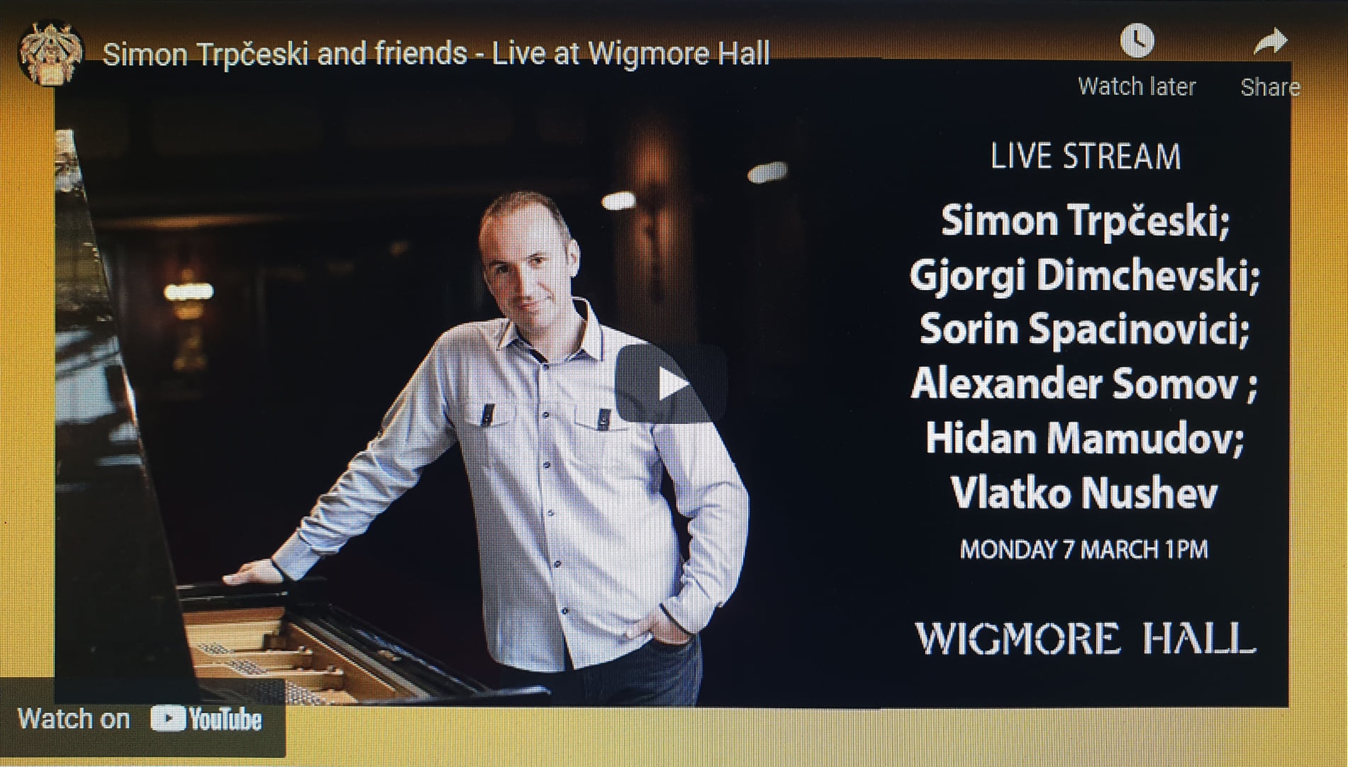 Концерт на Симон Трпчески и пријателите во Вигмор хол (пренос во живо)