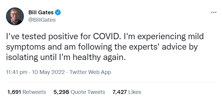 Бил Гејтс на Твитер објави дека има Ковид-19